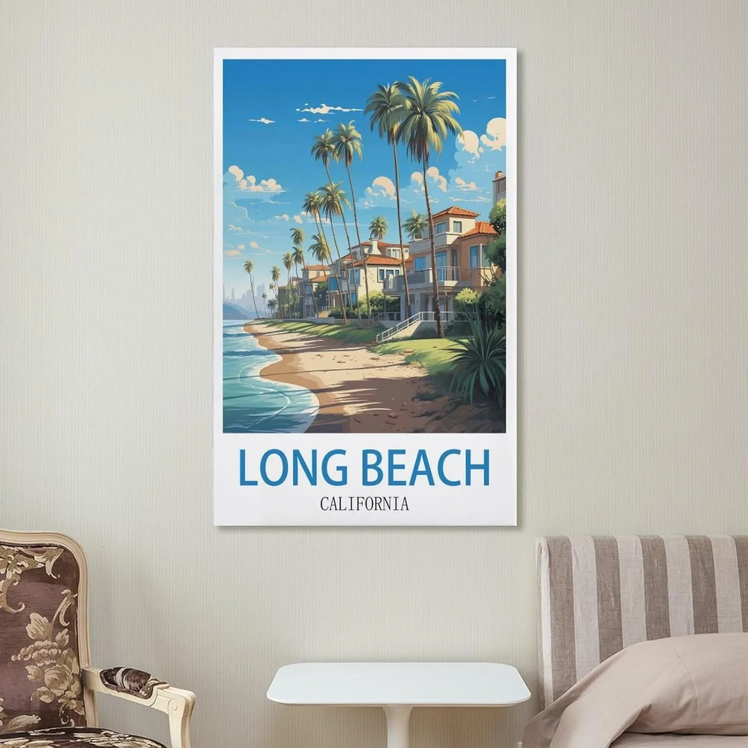 California Long Beach Travel Poster Print Canvas Wall Art for Bedroom Living Room HD Print Posters 24x36inch(60x90cm)