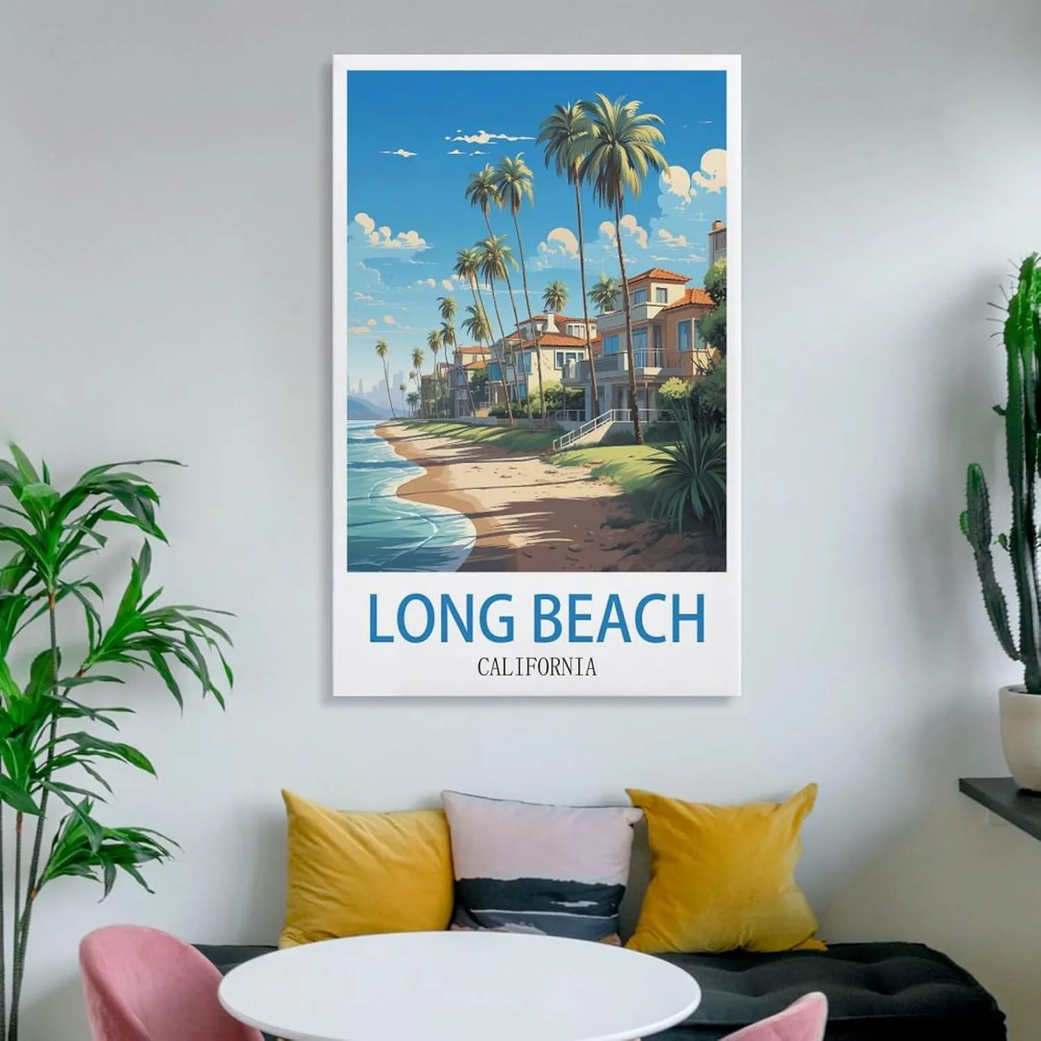 California Long Beach Travel Poster Print Canvas Wall Art for Bedroom Living Room HD Print Posters 24x36inch(60x90cm)