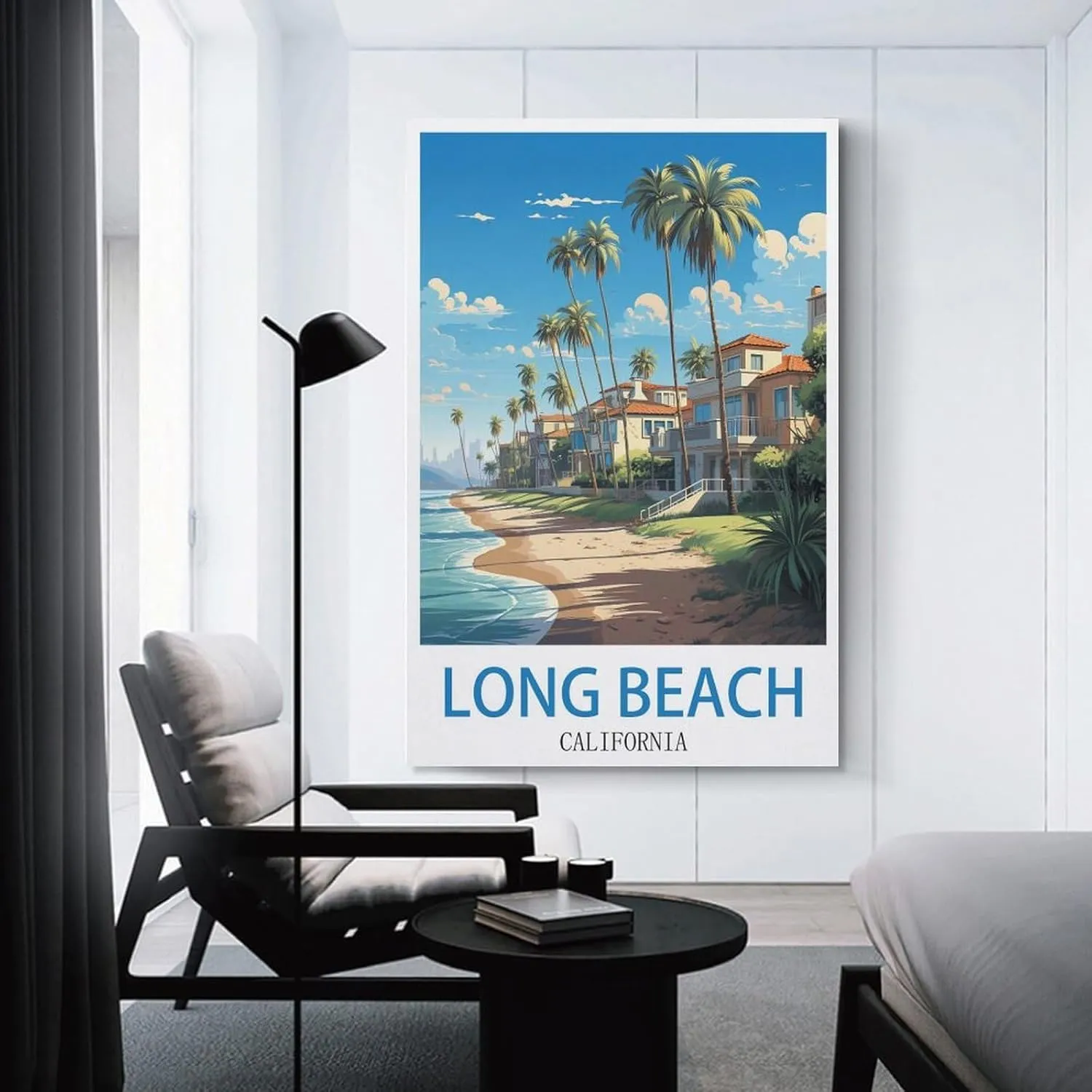 California Long Beach Travel Poster Print Canvas Wall Art for Bedroom Living Room HD Print Posters 24x36inch(60x90cm)