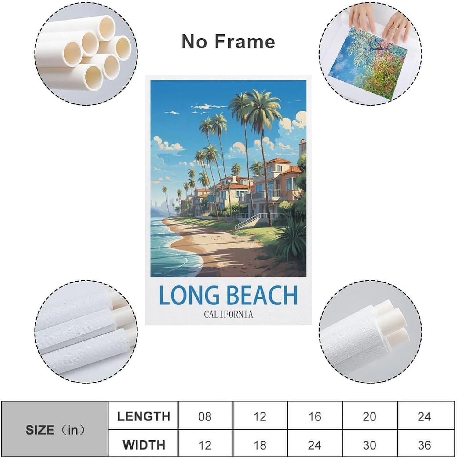 California Long Beach Travel Poster Print Canvas Wall Art for Bedroom Living Room HD Print Posters 24x36inch(60x90cm)