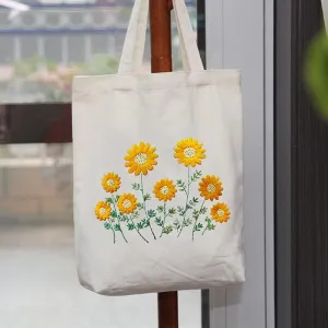 Canary Canvas Tote Bag Embroidery Kit,Flowers Art Pattern,Cross Stitch Kits, Including Stamped Embroidery Bag with Hoops,Needle, Instruction Manual and Color Threads for Beginner (AHJ-01)