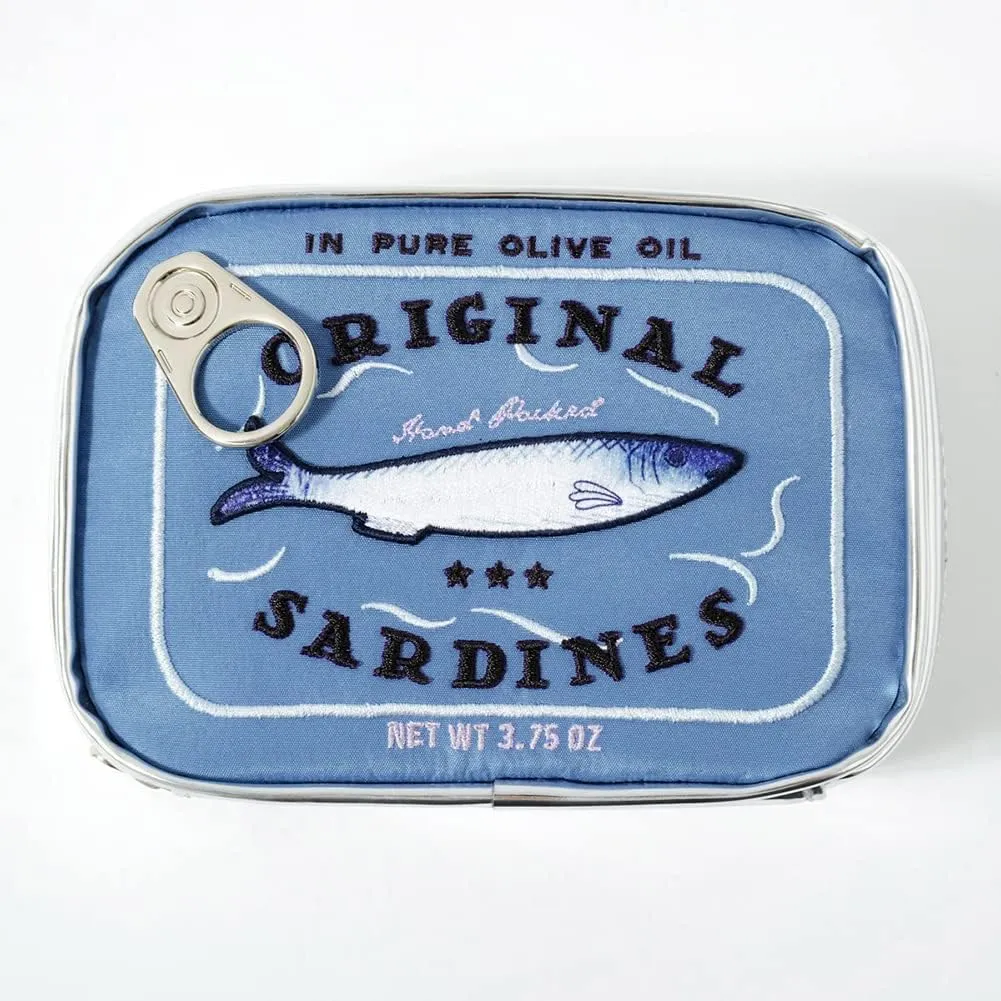 Canned Sardines Makeup Bag, Creative Cute Makeup Bags, Cosmetic Canned Fish Toiletry Bag (Blue)