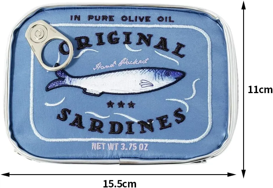 Canned Sardines Makeup Bag, Creative Cute Makeup Bags, Cosmetic Canned Fish Toiletry Bag (Blue)