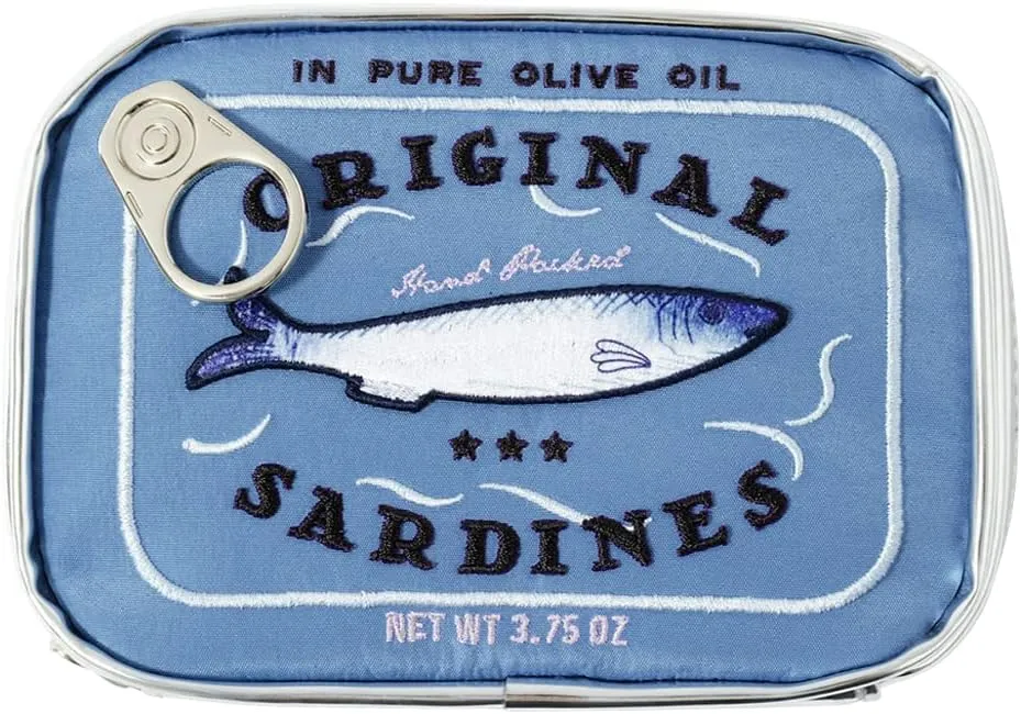 Canned Sardines Makeup Bag, Creative Cute Makeup Bags, Cosmetic Canned Fish Toiletry Bag (Blue)