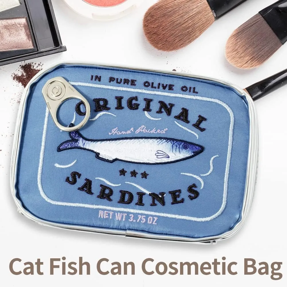 Canned Sardines Makeup Bag, Creative Cute Makeup Bags, Cosmetic Canned Fish Toiletry Bag (Blue)