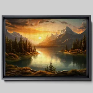 Canvas Beautiful Lake Mountain Range Sunrise Sunset Landscape, Wall Art for Living Room, Autumn Forest National Park Scenery, Nature Scenic Picture Print Artwork Print Decor, Canvas Print, Arts