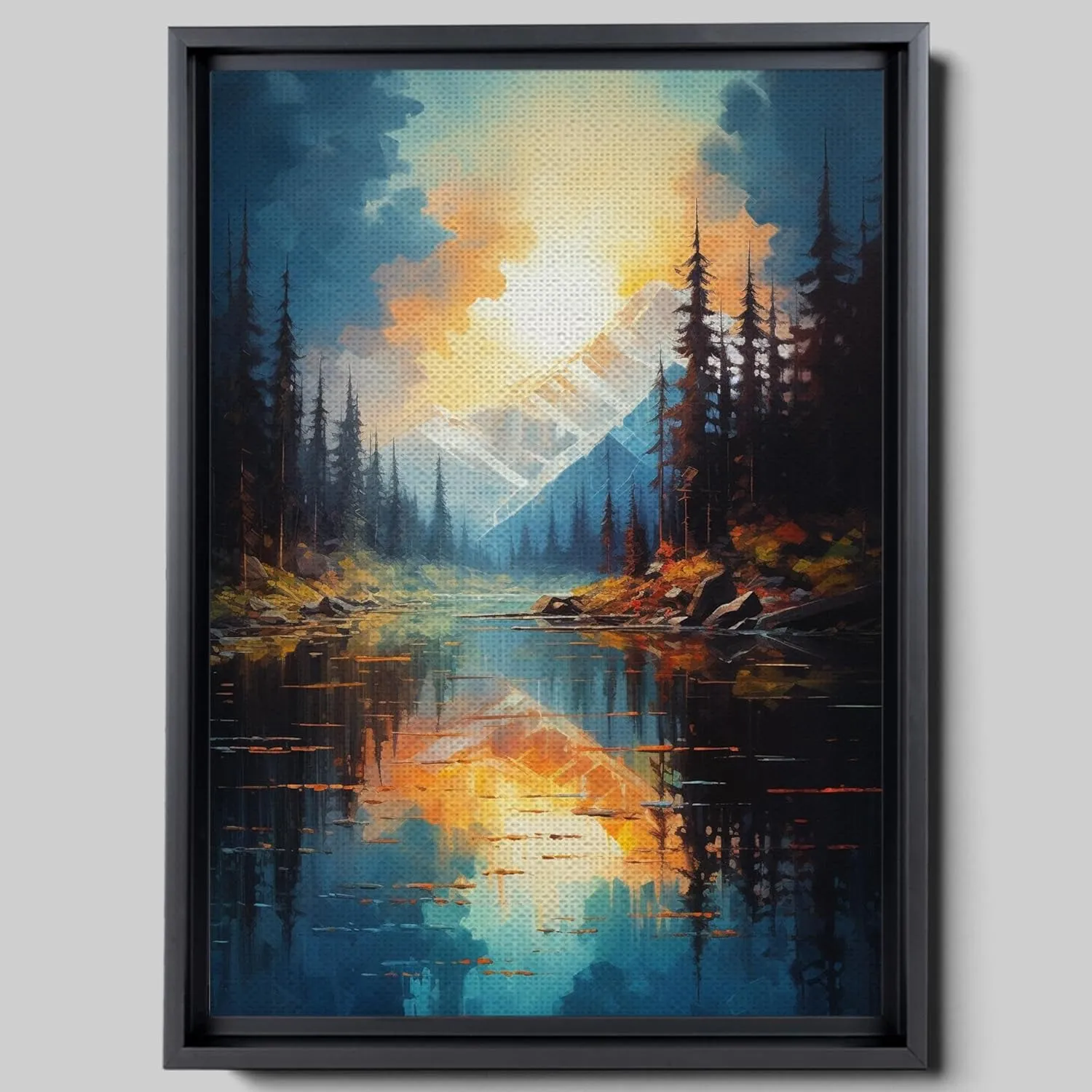 Canvas Beautiful Lake Mountain Range Sunrise Sunset Landscape, Wall Art for Living Room, Autumn Forest National Park Scenery, Nature Scenic Picture Print Artwork Print Decor, Framed print, Decor