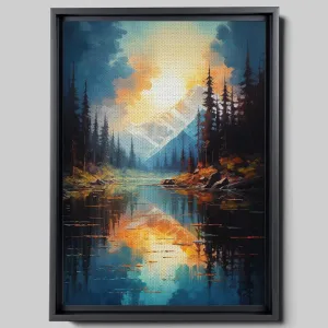 Canvas Beautiful Lake Mountain Range Sunrise Sunset Landscape, Wall Art for Living Room, Autumn Forest National Park Scenery, Nature Scenic Picture Print Artwork Print Decor, Framed print, Decor