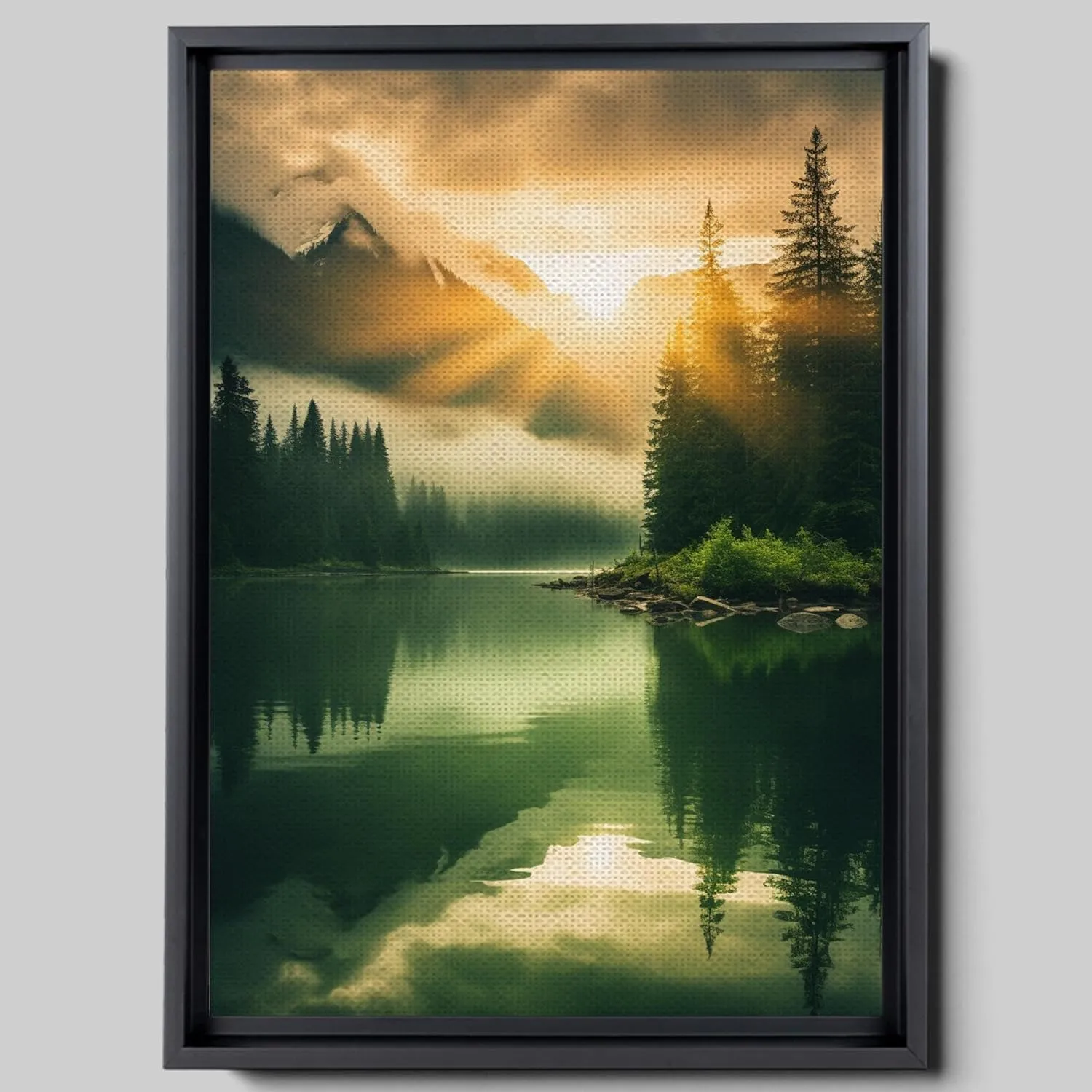 Canvas Beautiful Lake Mountain Range Sunrise Sunset Landscape, Wall Art for Living Room, Autumn Forest National Park Scenery, Nature Scenic Picture Print Artwork Print Decor, Print