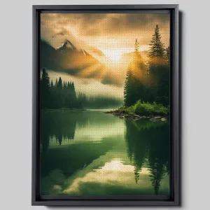 Canvas Beautiful Lake Mountain Range Sunrise Sunset Landscape, Wall Art for Living Room, Autumn Forest National Park Scenery, Nature Scenic Picture Print Artwork Print Decor, Print