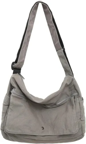 Canvas Cross Body Bag Slouchy Shoulder Bags for Men Women Casual Pure Color Hobo Bags with Large Capacity