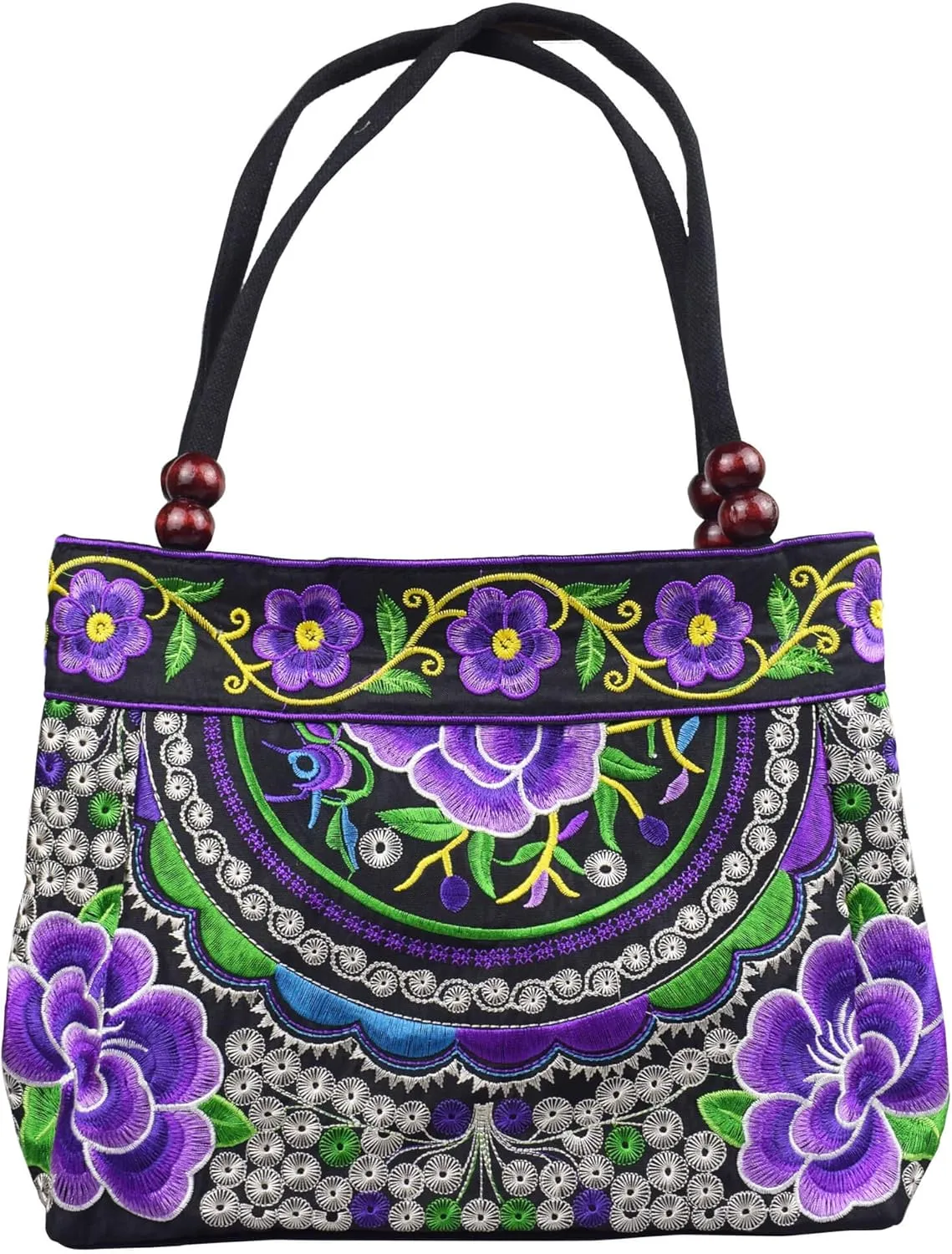 Canvas Floral Hobo Tote Bags for Women Stylish Casual Shoulder Handbag Ethnic Embroidery Purse