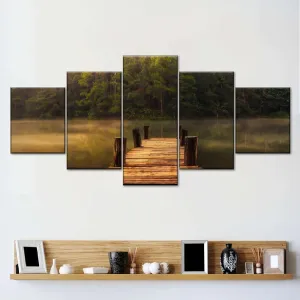 Canvas Picture 5 Pieces Wall Art Canvas Painting Framed 5 Panels Paintings Mississippi River Dock Poster for Living Room and Bedroom Decor Piece Stretched by Wooden Frame Ready to Hang