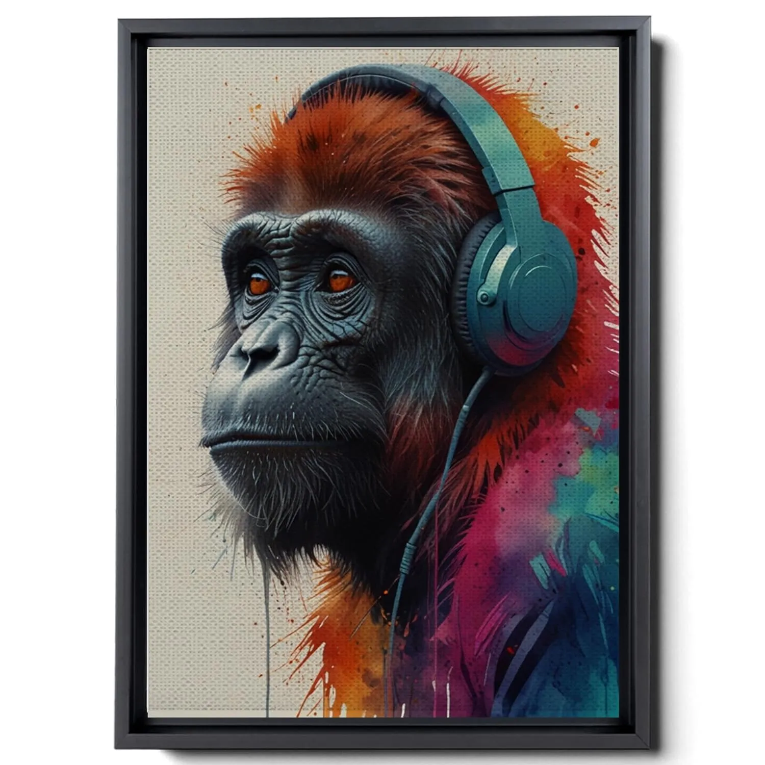 Canvas Print Canvas Wall Art Thinking Monkey With Headphones And Street Art Print Monkey Art Print Monkey Artwork Canvas, Print