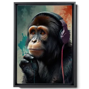 Canvas Print Canvas Wall Art Thinking Monkey With Headphones And Street Art Print Monkey Art Print Monkey Artwork Canvas, Wall