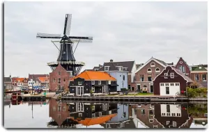 Canvas Print Pictures Wall Art Painting Picturesque Morning Landscape with The Windmill haarlem Holland Framed & Stretched Posters Ready to Hang Home Decor Artworks - 20x32inch