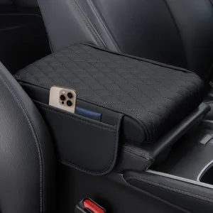 Car Center Console Cover, Leather Memory Foam Car Armrest Cover Cushion with 2 Storage Bags, Universal Waterproof Armrest Seat Box Pad, Comfortable Car Interior Accessories for Most Vehicles (Black-B)