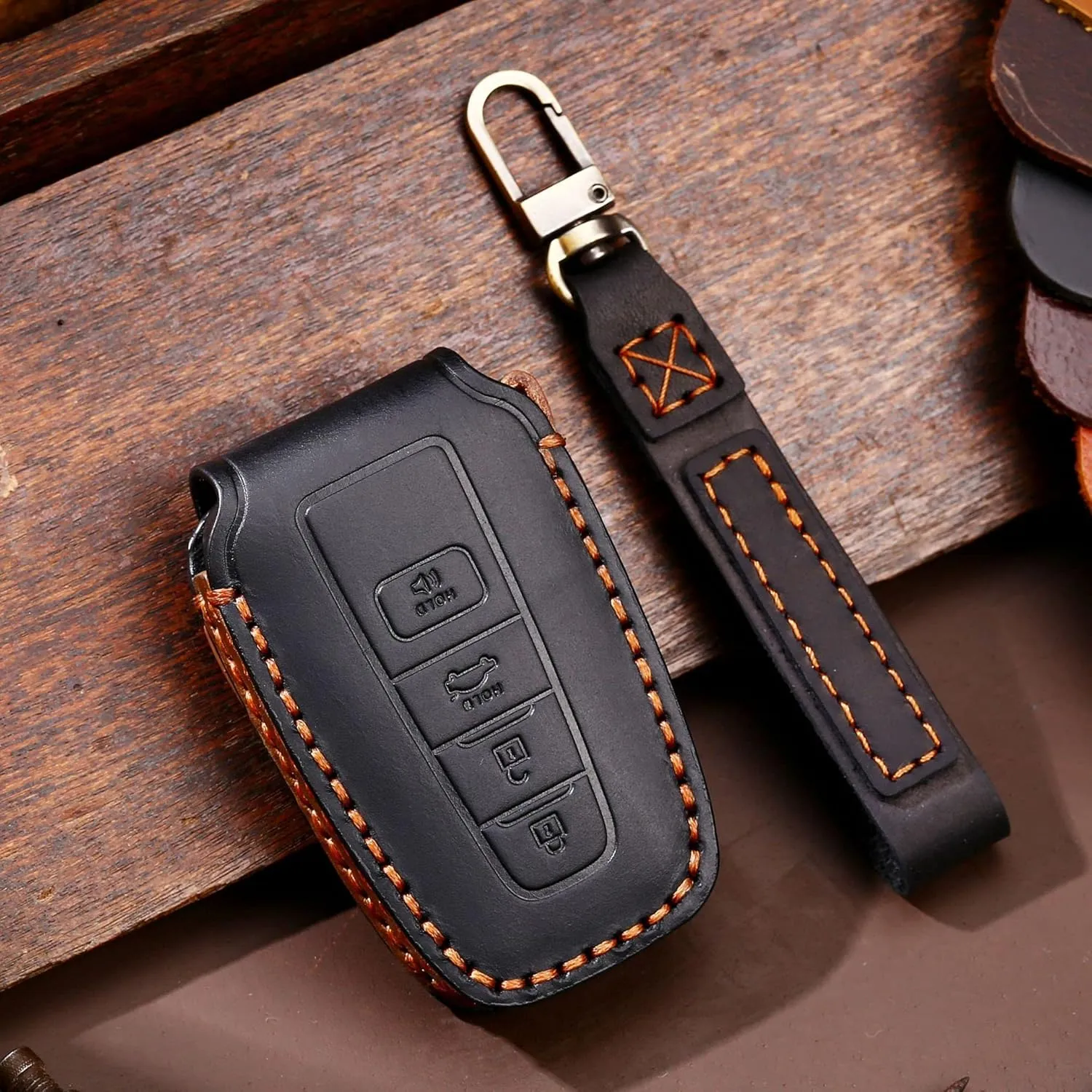 Car Key Fob Cover Case Protector for Toyota, Genuine Leather Car Smart Key Chain Holder Remote Key Fob Case with Keychain