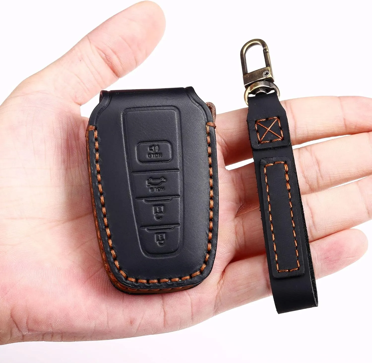 Car Key Fob Cover Case Protector for Toyota, Genuine Leather Car Smart Key Chain Holder Remote Key Fob Case with Keychain
