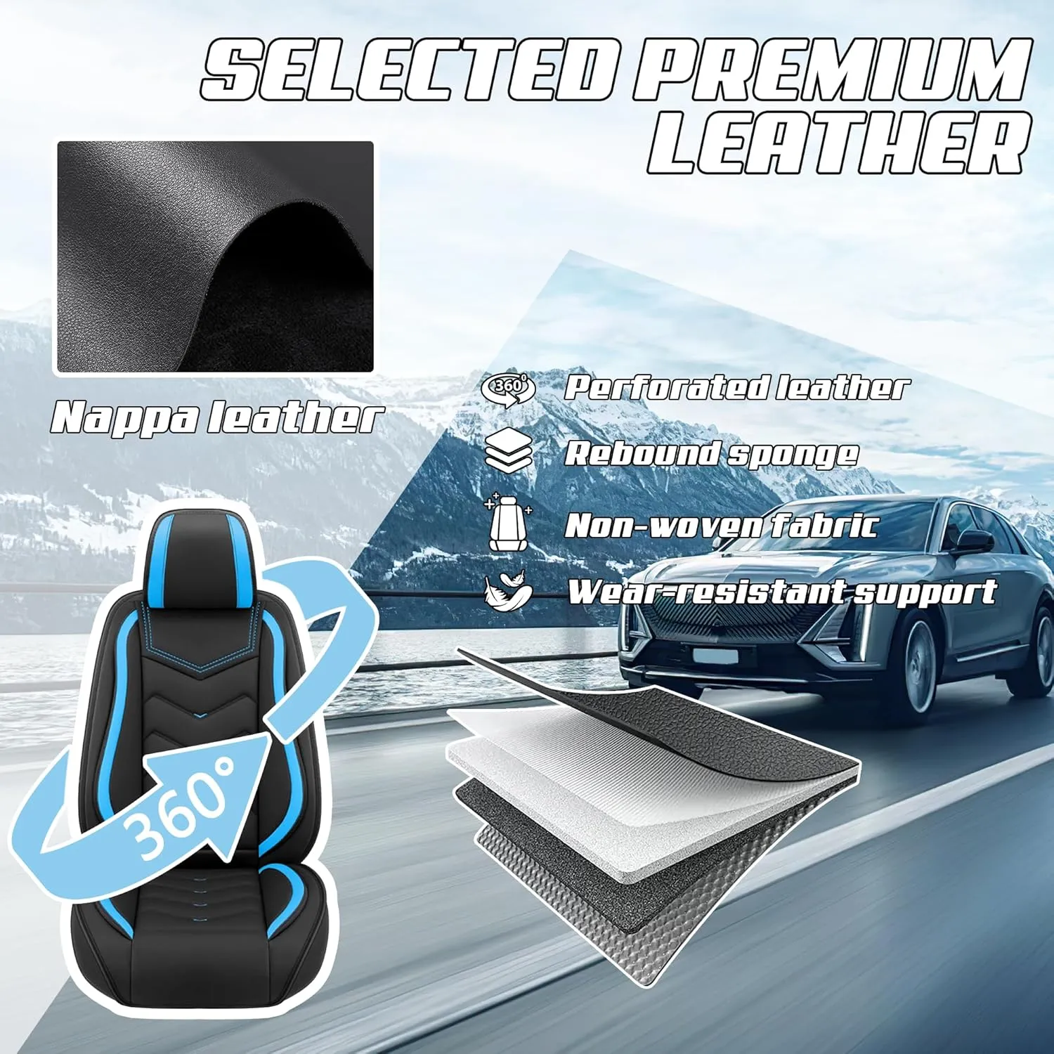 Car Seat Covers Fit for Acura 2000-2025, Stylish Sport Seat Covers, Waterproof Wear-Resistant Premium Nappa Leather Car Seat Covers.(2 Pcs Front/Black Blue)