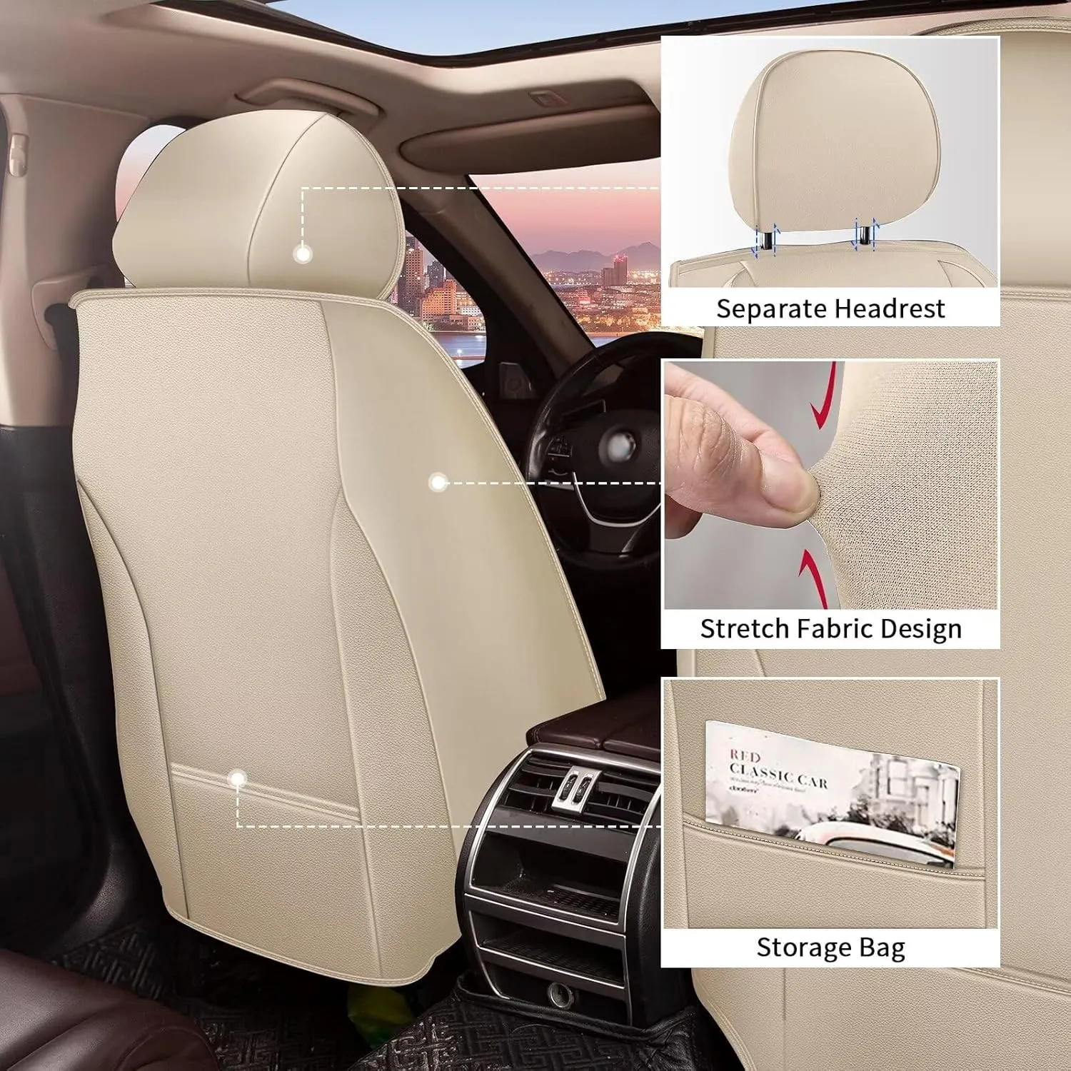 Car Seat Covers Fit for Hyundai Santa Cruz 2022 2023 2024 2025 Faux Full Set of Seat Cover Airbag Compatible Waterproof Seat Cushion(Beige)-2 Rows 5 Seats