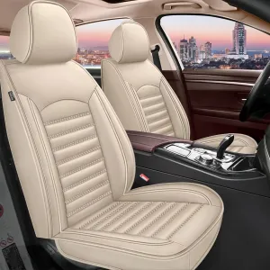Car Seat Covers Fit for Hyundai Santa Cruz 2022 2023 2024 2025 Faux Full Set of Seat Cover Airbag Compatible Waterproof Seat Cushion(Beige)-2 Rows 5 Seats