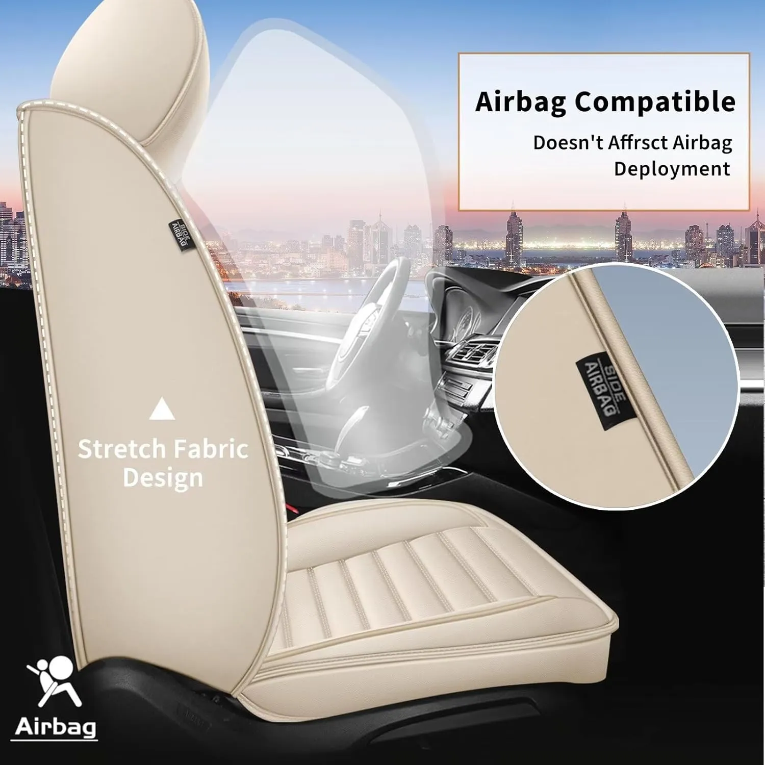 Car Seat Covers Fit for Hyundai Santa Cruz 2022 2023 2024 2025 Faux Full Set of Seat Cover Airbag Compatible Waterproof Seat Cushion(Beige)-2 Rows 5 Seats