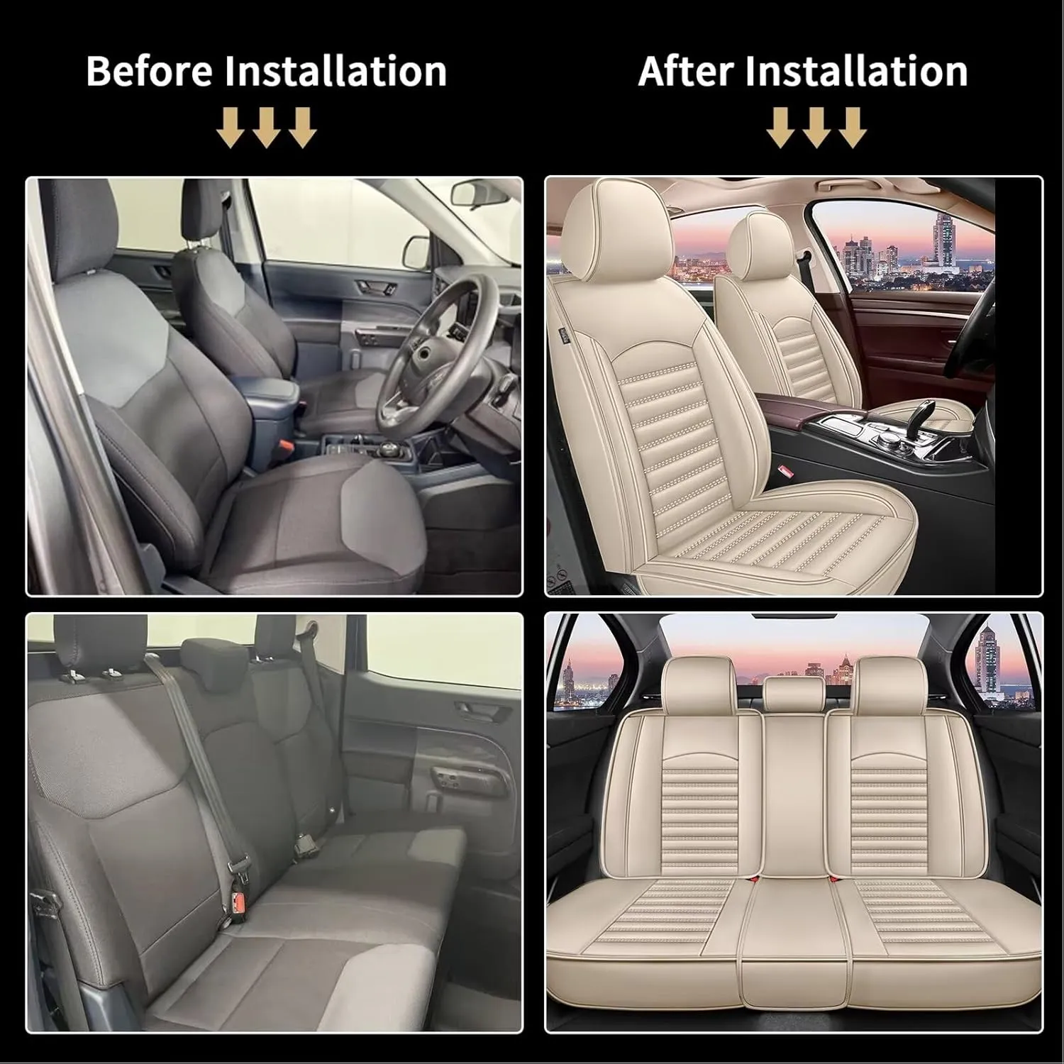 Car Seat Covers Fit for Hyundai Santa Cruz 2022 2023 2024 2025 Faux Full Set of Seat Cover Airbag Compatible Waterproof Seat Cushion(Beige)-2 Rows 5 Seats