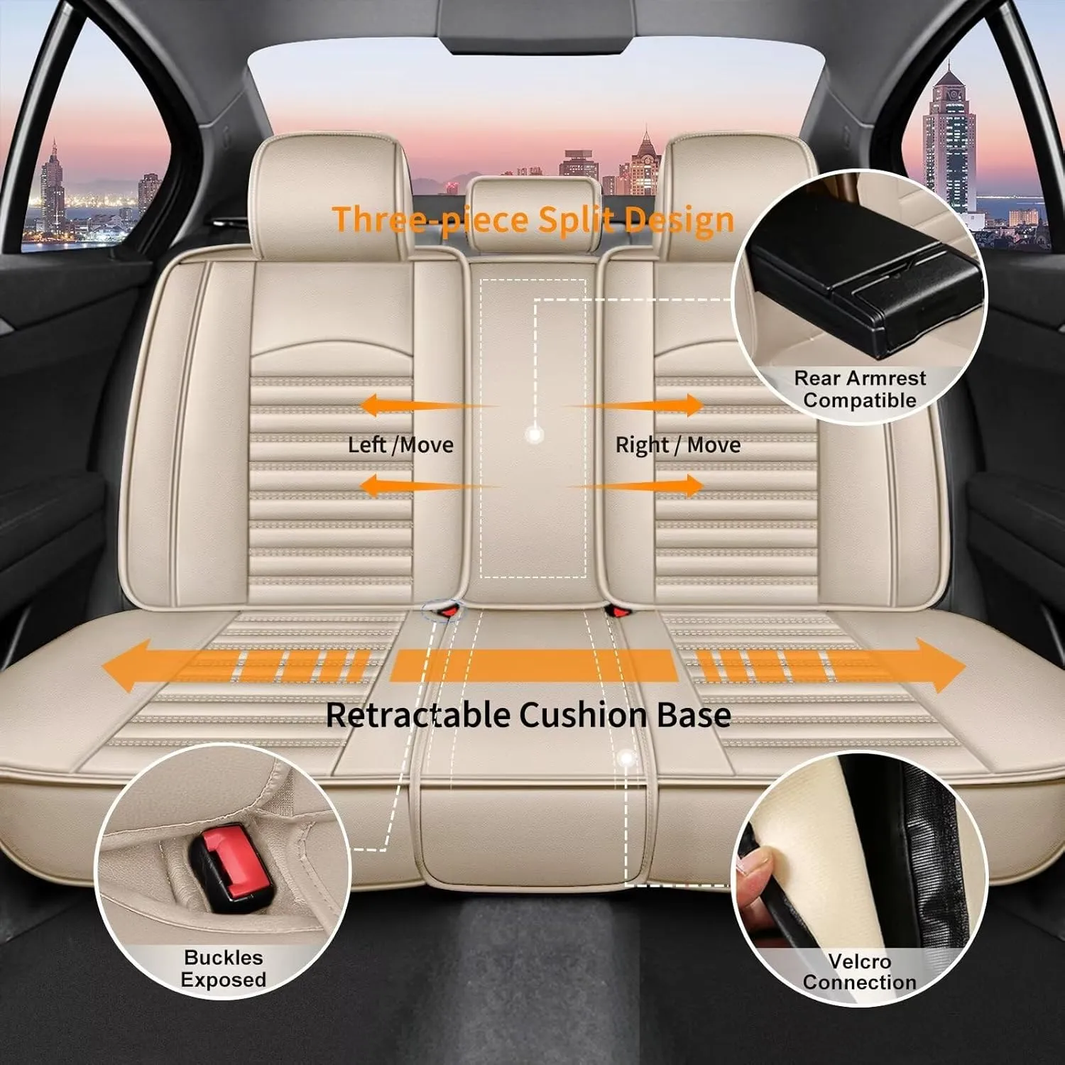 Car Seat Covers Fit for Hyundai Santa Cruz 2022 2023 2024 2025 Faux Full Set of Seat Cover Airbag Compatible Waterproof Seat Cushion(Beige)-2 Rows 5 Seats