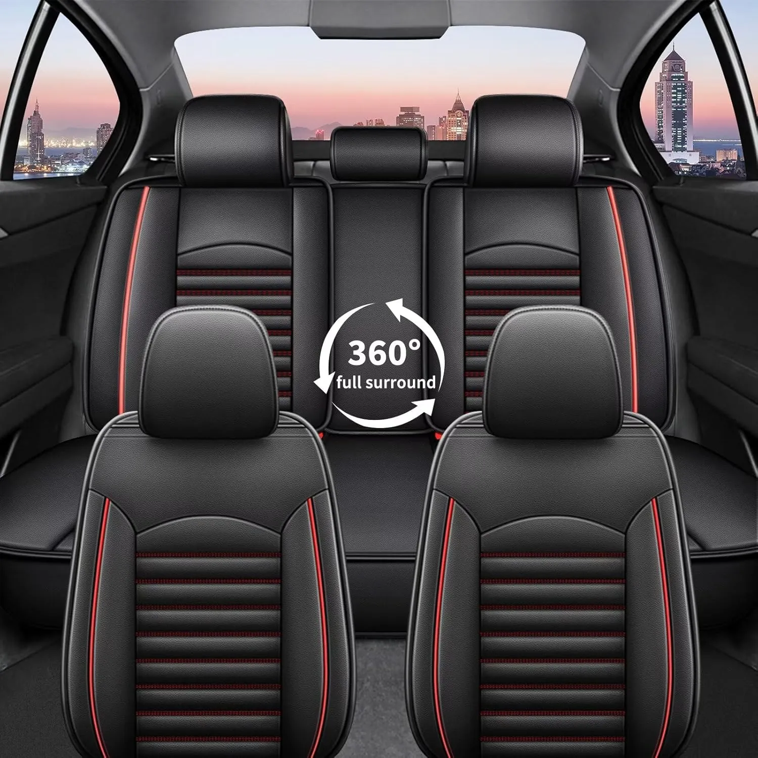 Car Seat Covers Fit for Hyundai Santa Cruz 2022-2024 2025 Faux Leather Seat Cover Full Set Compatible Airbag Waterproof Seat Cushion (2 Rows 5 Seat)-Red Line