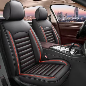 Car Seat Covers Fit for Hyundai Santa Cruz 2022-2024 2025 Faux Leather Seat Cover Full Set Compatible Airbag Waterproof Seat Cushion (2 Rows 5 Seat)-Red Line