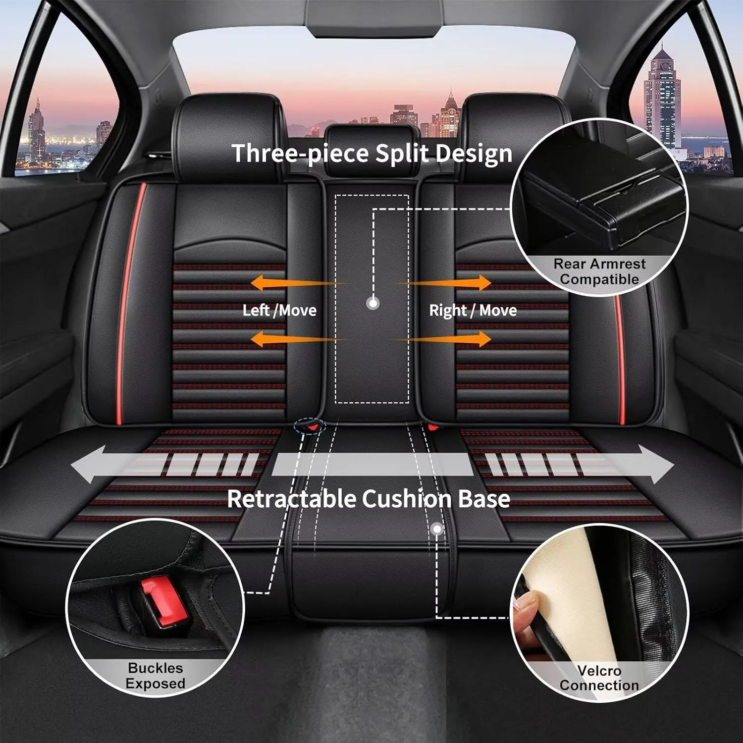 Car Seat Covers Fit for Hyundai Santa Cruz 2022-2024 2025 Faux Leather Seat Cover Full Set Compatible Airbag Waterproof Seat Cushion (2 Rows 5 Seat)-Red Line