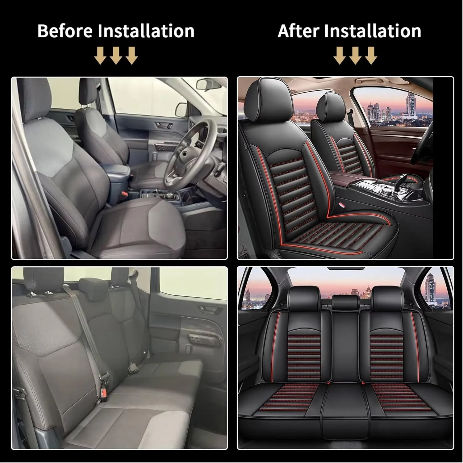 Car Seat Covers Fit for Hyundai Santa Cruz 2022-2024 2025 Faux Leather Seat Cover Full Set Compatible Airbag Waterproof Seat Cushion (2 Rows 5 Seat)-Red Line