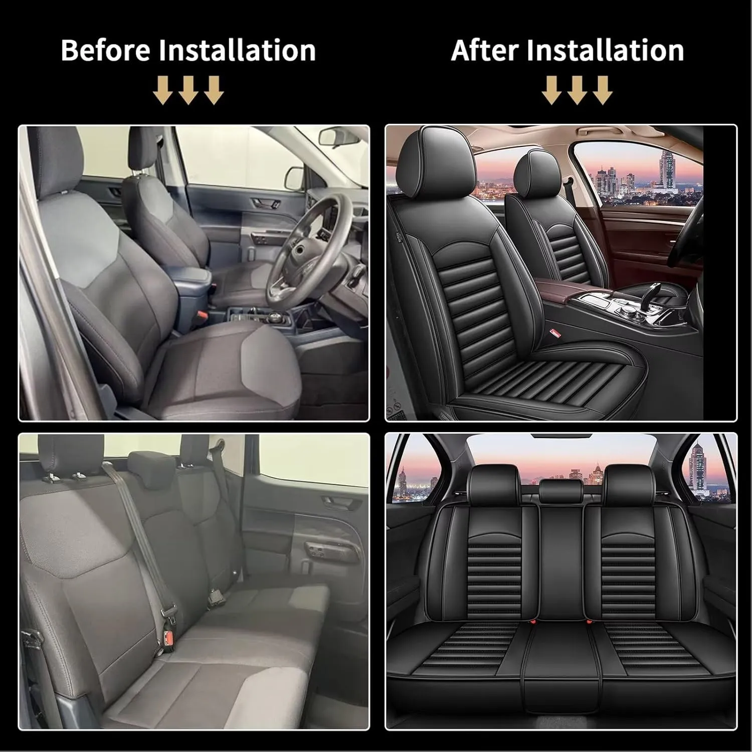 Car Seat Covers Fit for Saturn Aura/Aura Hybrid 2007-2009 Faux Full Set of Seat Cover Airbag Compatible Waterproof Seat Cushion(Black)-2 Rows 5 Seats
