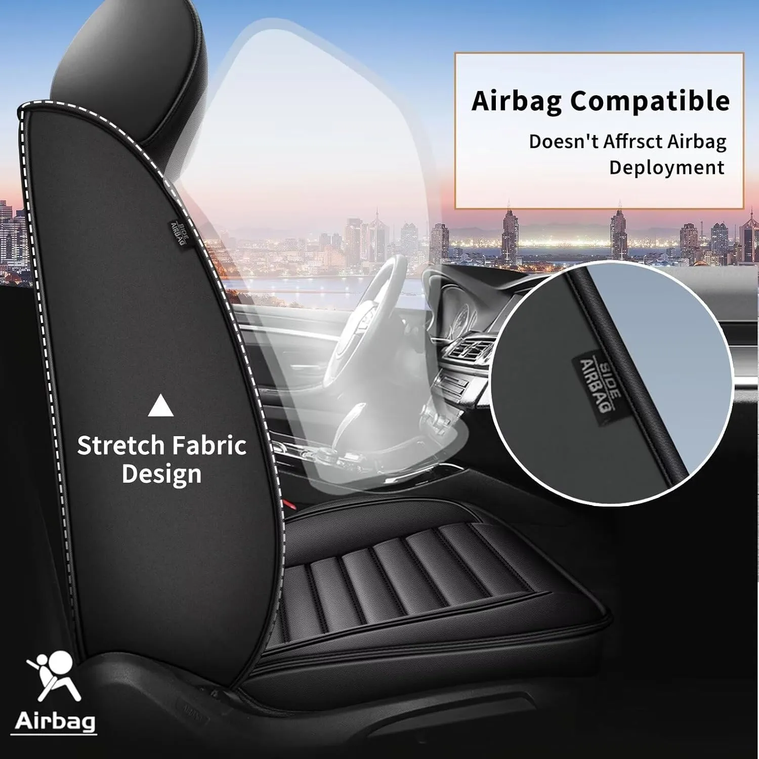 Car Seat Covers Fit for Saturn Aura/Aura Hybrid 2007-2009 Faux Full Set of Seat Cover Airbag Compatible Waterproof Seat Cushion(Black)-2 Rows 5 Seats