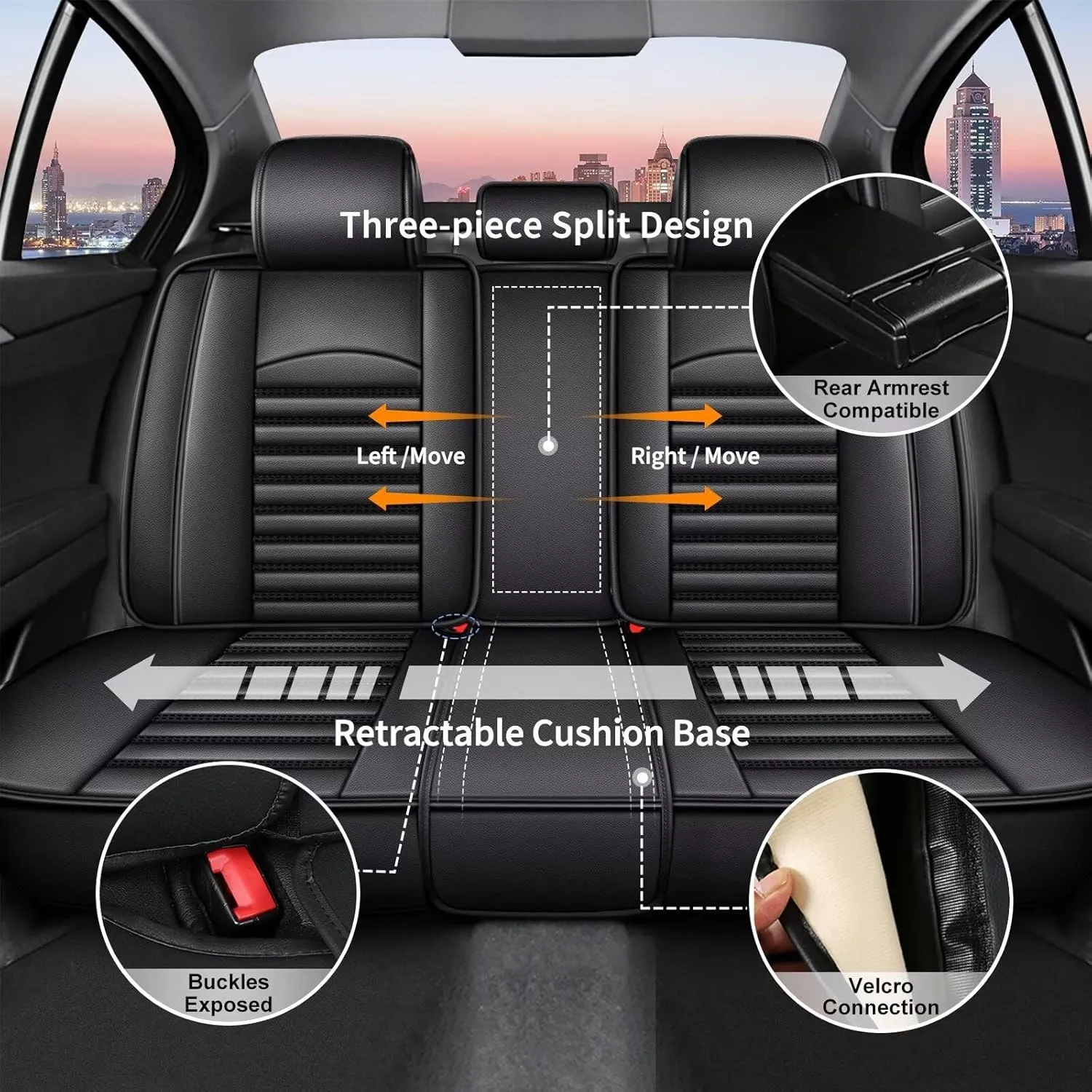 Car Seat Covers Fit for Saturn Aura/Aura Hybrid 2007-2009 Faux Full Set of Seat Cover Airbag Compatible Waterproof Seat Cushion(Black)-2 Rows 5 Seats