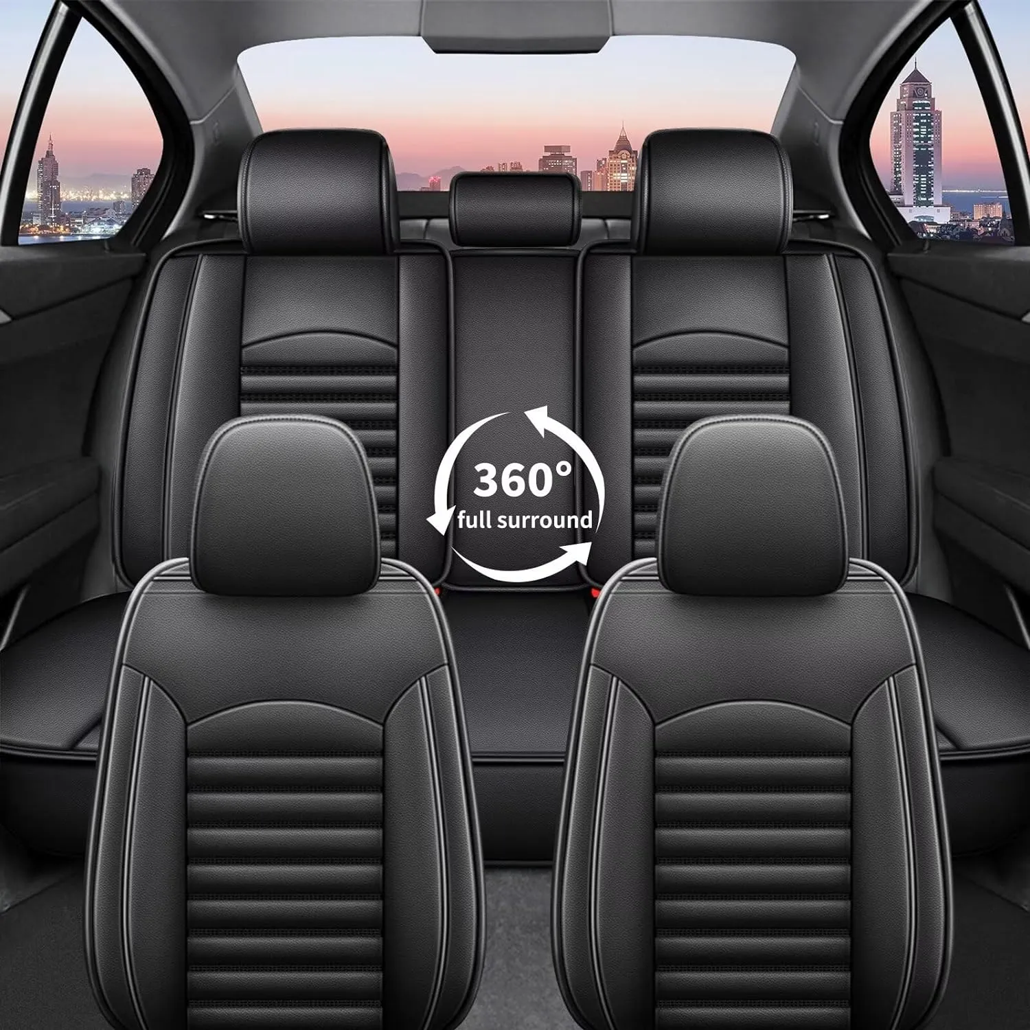 Car Seat Covers Fit for Saturn Aura/Aura Hybrid 2007-2009 Faux Full Set of Seat Cover Airbag Compatible Waterproof Seat Cushion(Black)-2 Rows 5 Seats