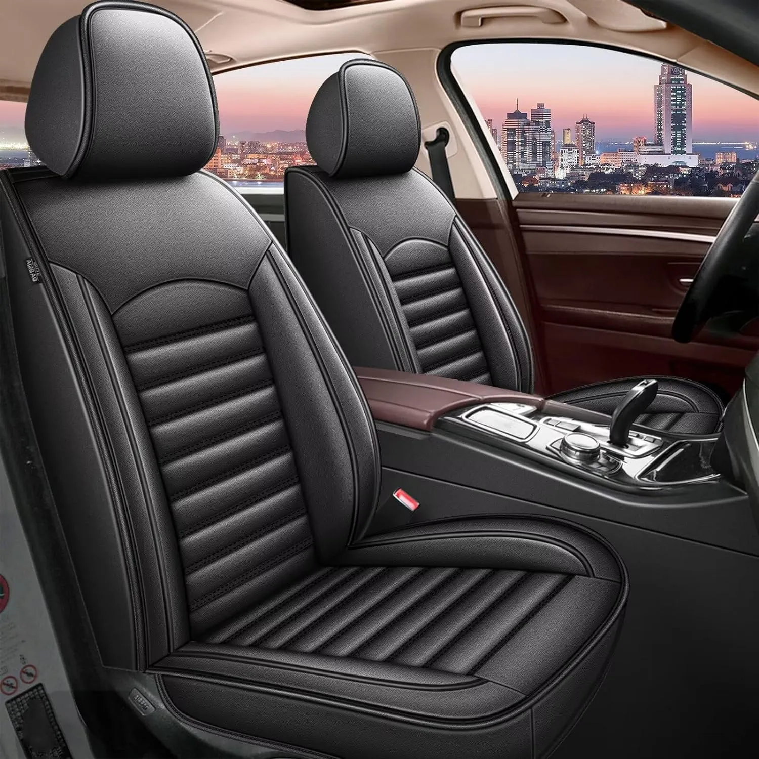 Car Seat Covers Fit for Saturn Aura/Aura Hybrid 2007-2009 Faux Full Set of Seat Cover Airbag Compatible Waterproof Seat Cushion(Black)-2 Rows 5 Seats
