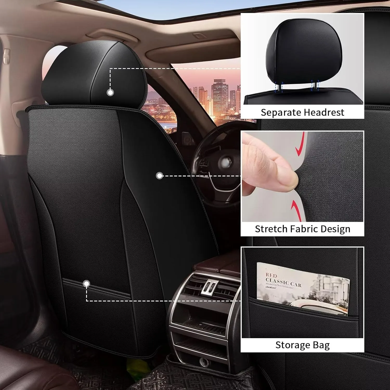 Car Seat Covers Fit for Saturn Aura/Aura Hybrid 2007-2009 Faux Full Set of Seat Cover Airbag Compatible Waterproof Seat Cushion(Black)-2 Rows 5 Seats