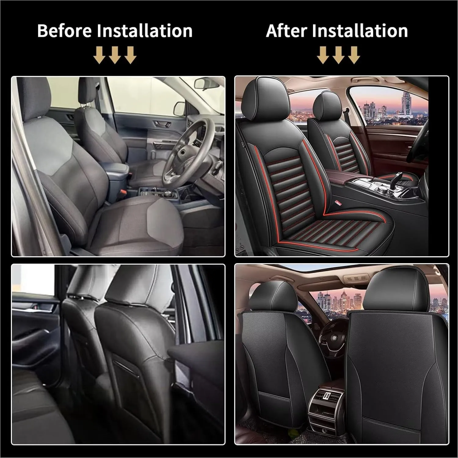 Car Seat Covers Fit for Volkswagen Atlas 2018-2025 Seat Cushion Compatible Airbag Waterproof Faux Leather Seat Cover(Only 2 Front Seat Covers)-Red Line