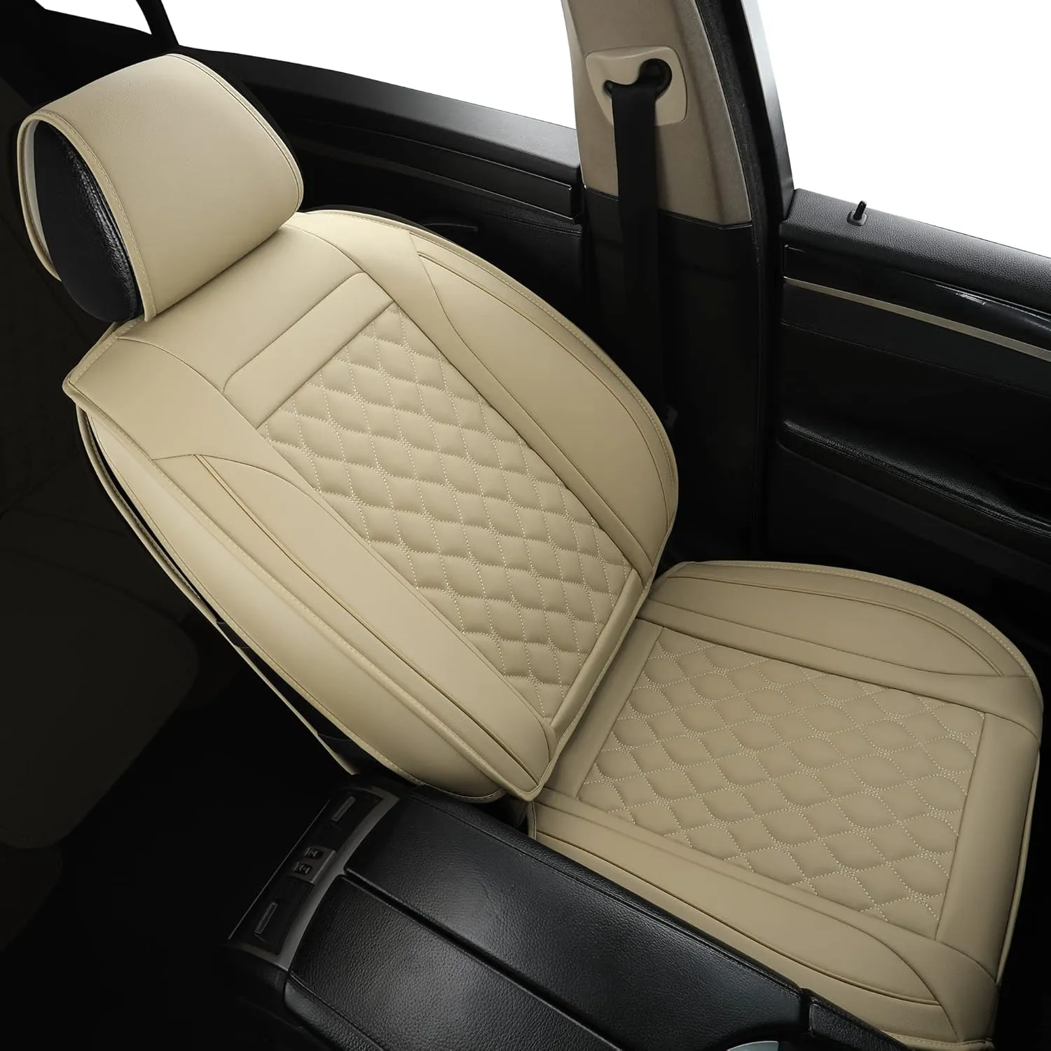 Car Seat Covers Front Pair,Universal Fit for Most Cars,SUV,Sedans and Pick-up Trucks,Automotive Faux Leather Vehicle Cushion Covers(Front Pair,Beige)