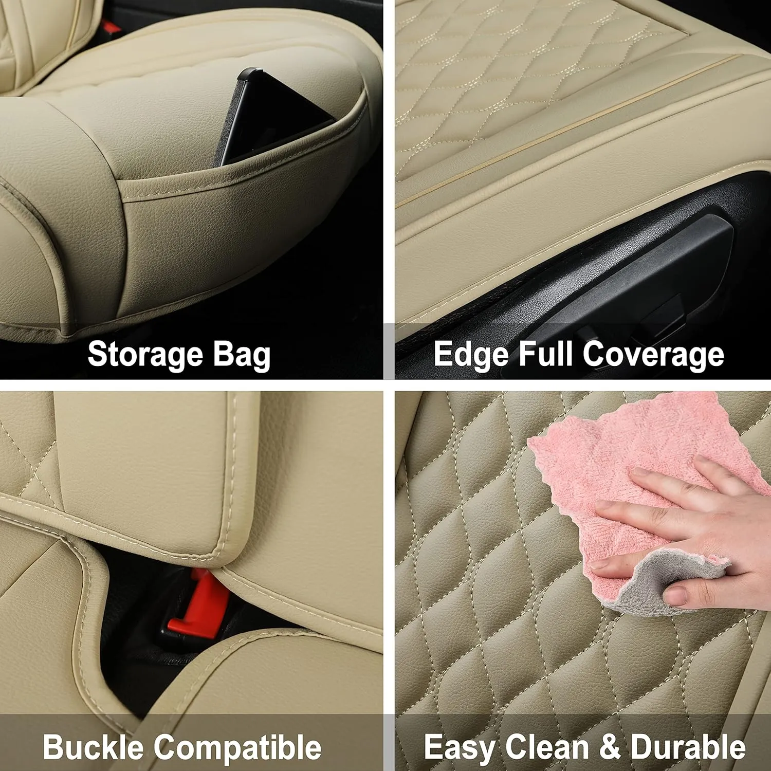 Car Seat Covers Front Pair,Universal Fit for Most Cars,SUV,Sedans and Pick-up Trucks,Automotive Faux Leather Vehicle Cushion Covers(Front Pair,Beige)