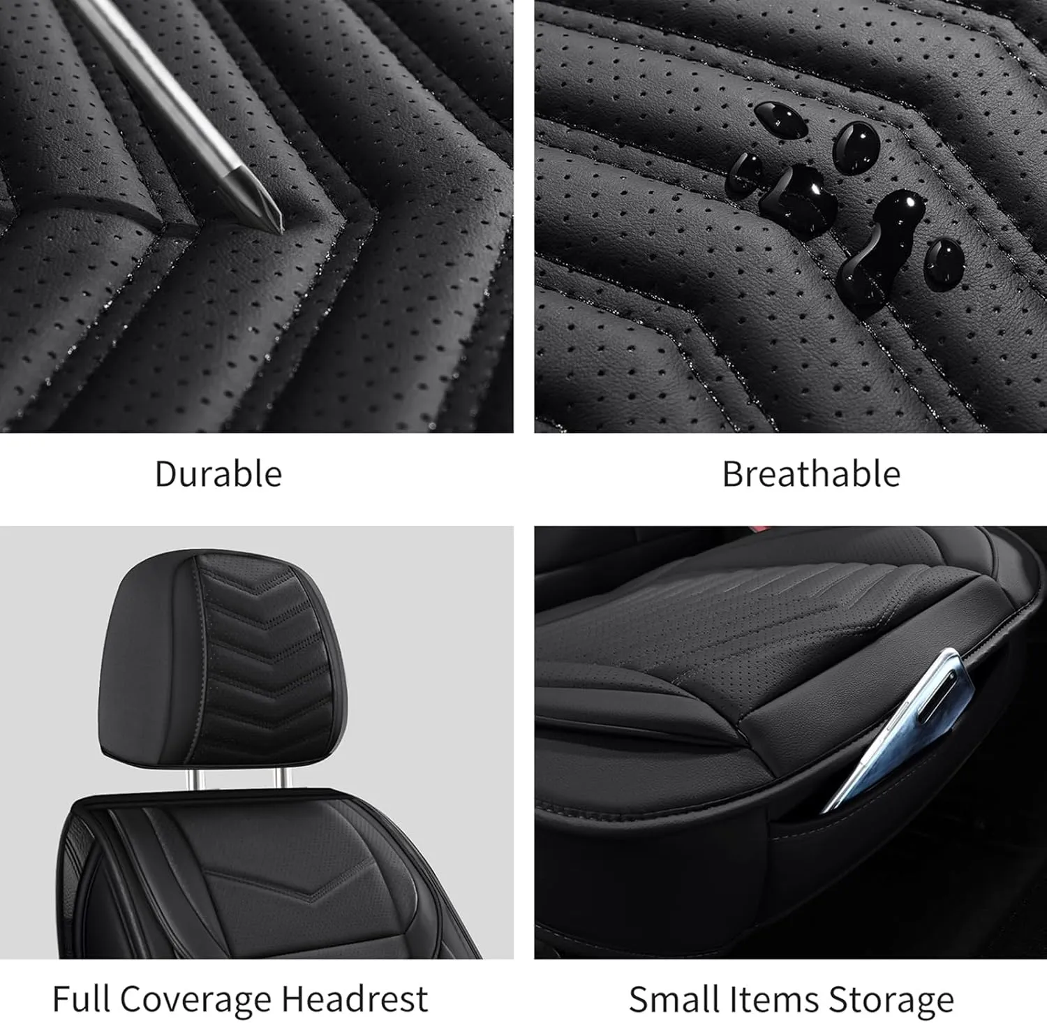 Car Seat Covers,Breathable and Waterproof Faux Leather Automotive Seat Covers for Cars SUV Truck Sedan,Universal Anti-Slip Driver Seat Cover with Backrest (Style1,2 PCS Front Seat,Black)