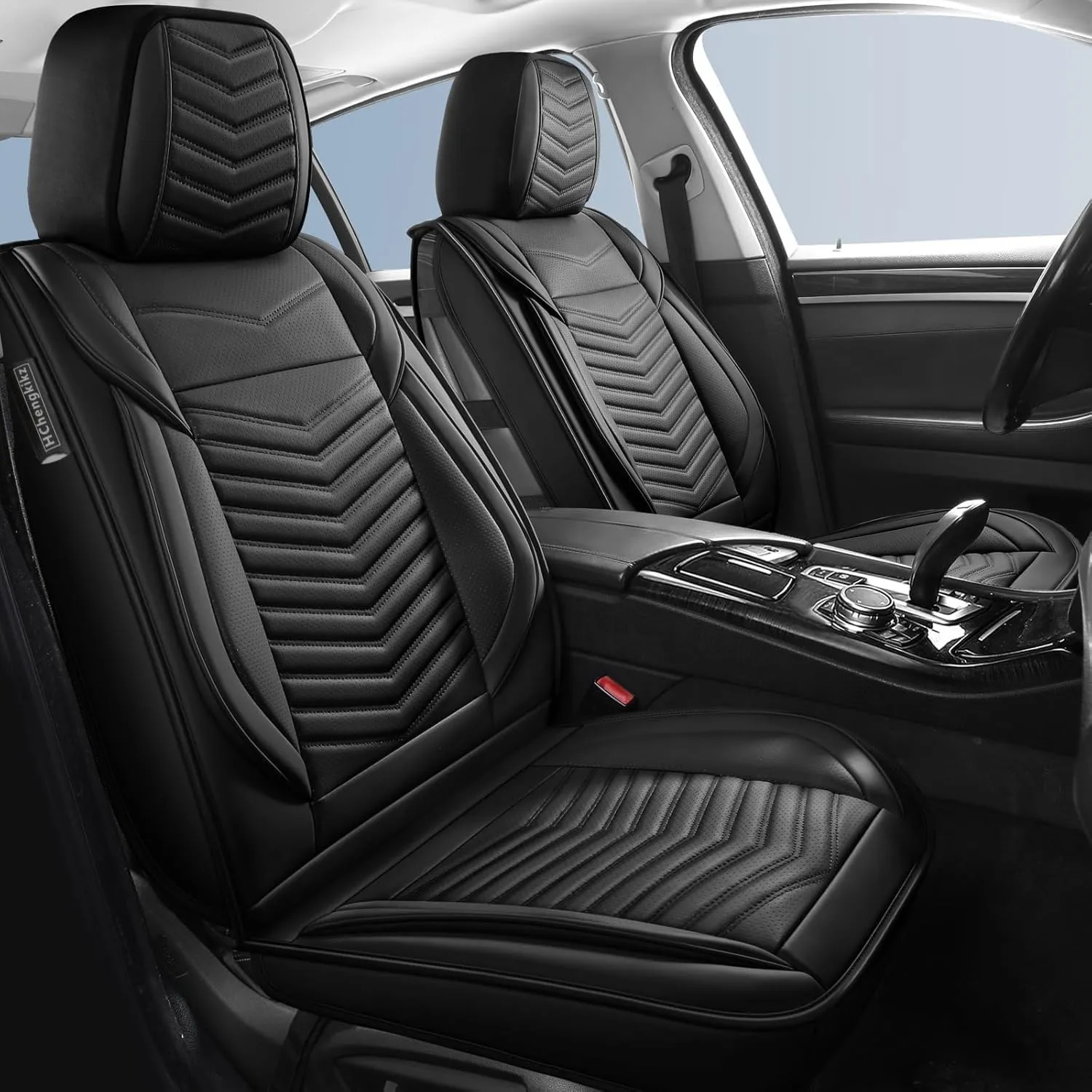 Car Seat Covers,Breathable and Waterproof Faux Leather Automotive Seat Covers for Cars SUV Truck Sedan,Universal Anti-Slip Driver Seat Cover with Backrest (Style1,2 PCS Front Seat,Black)