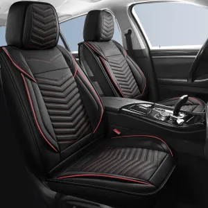 Car Seat Covers,Breathable and Waterproof Leather Seat Covers for Cars,Universal Anti-Slip Driver Seat Cover with Backrest for SUV Pick-up Truck Sedan(Style1,2 PCS Front Seat,Black Red)
