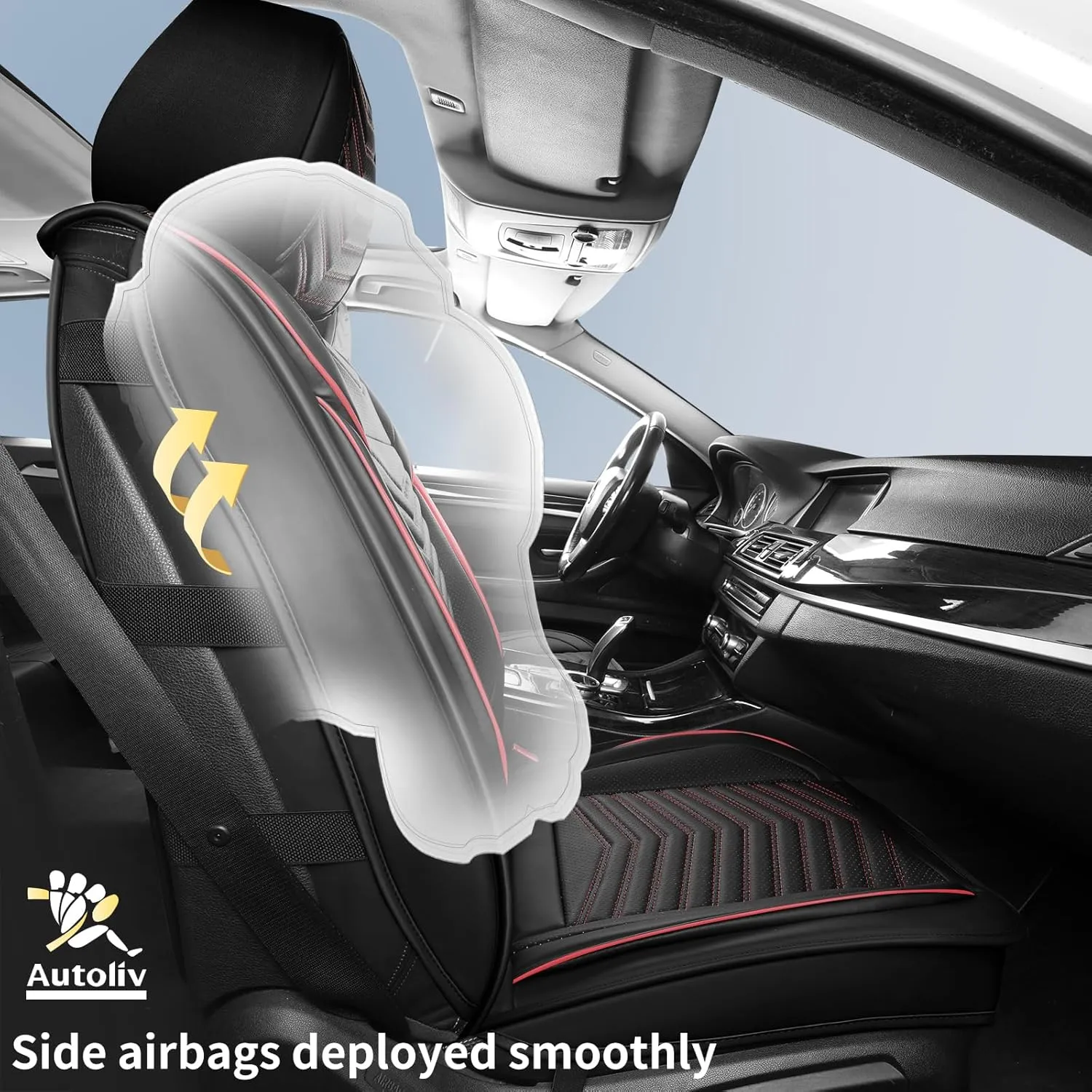 Car Seat Covers,Breathable and Waterproof Leather Seat Covers for Cars,Universal Anti-Slip Driver Seat Cover with Backrest for SUV Pick-up Truck Sedan(Style1,2 PCS Front Seat,Black Red)
