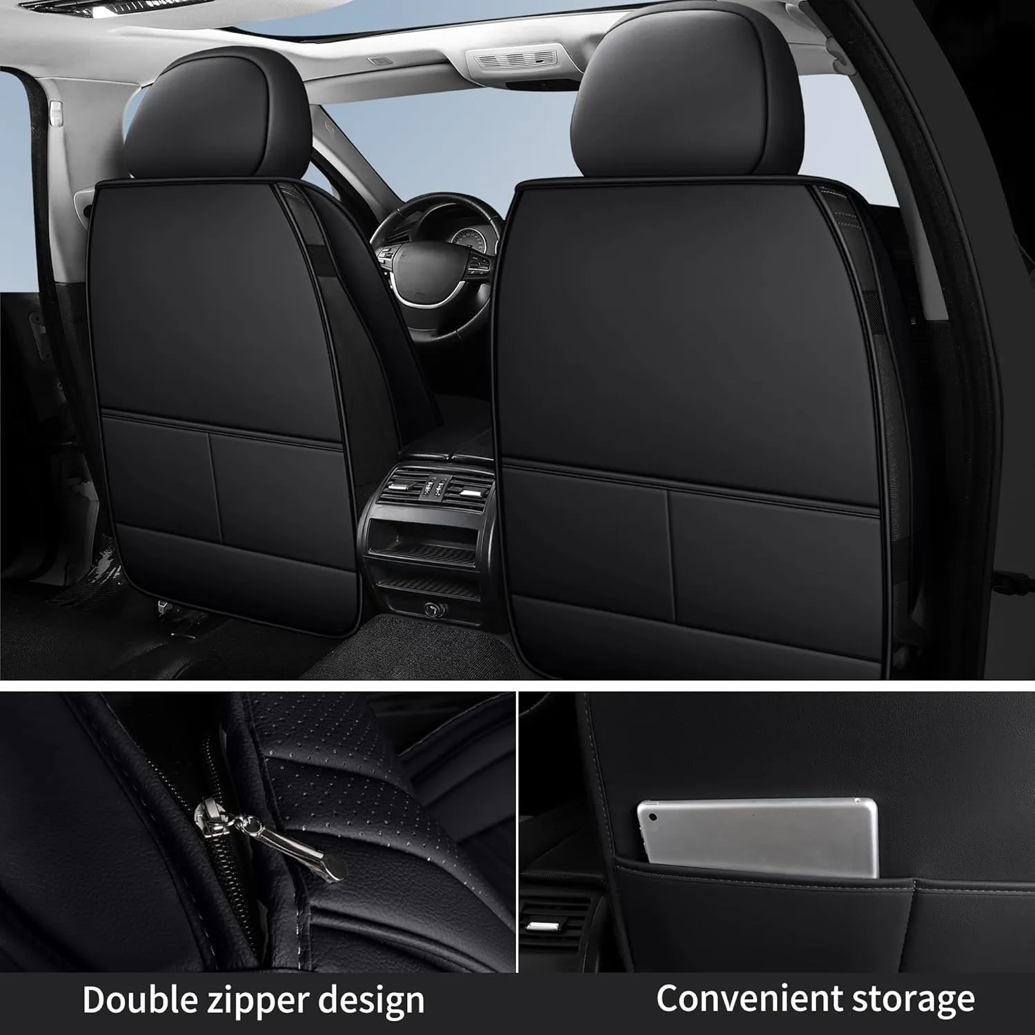 Car Seat Covers,Breathable and Waterproof Leather Seat Covers for Cars,Universal Anti-Slip Driver Seat Cover with Backrest for SUV Pick-up Truck Sedan(Style1,2 PCS Front Seat,Black Red)