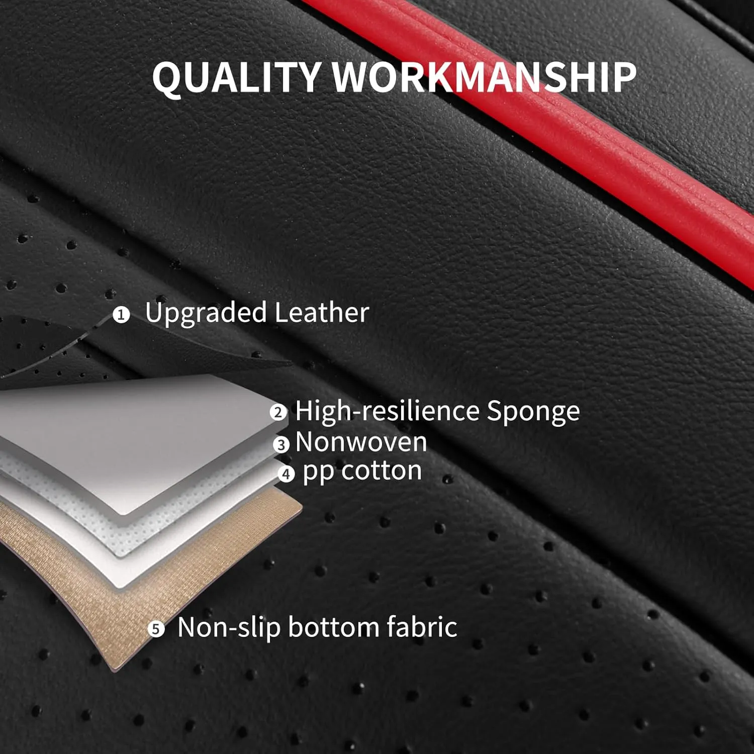 Car Seat Covers,Breathable and Waterproof Leather Seat Covers for Cars,Universal Anti-Slip Driver Seat Cover with Backrest for SUV Pick-up Truck Sedan(Style1,2 PCS Front Seat,Black Red)