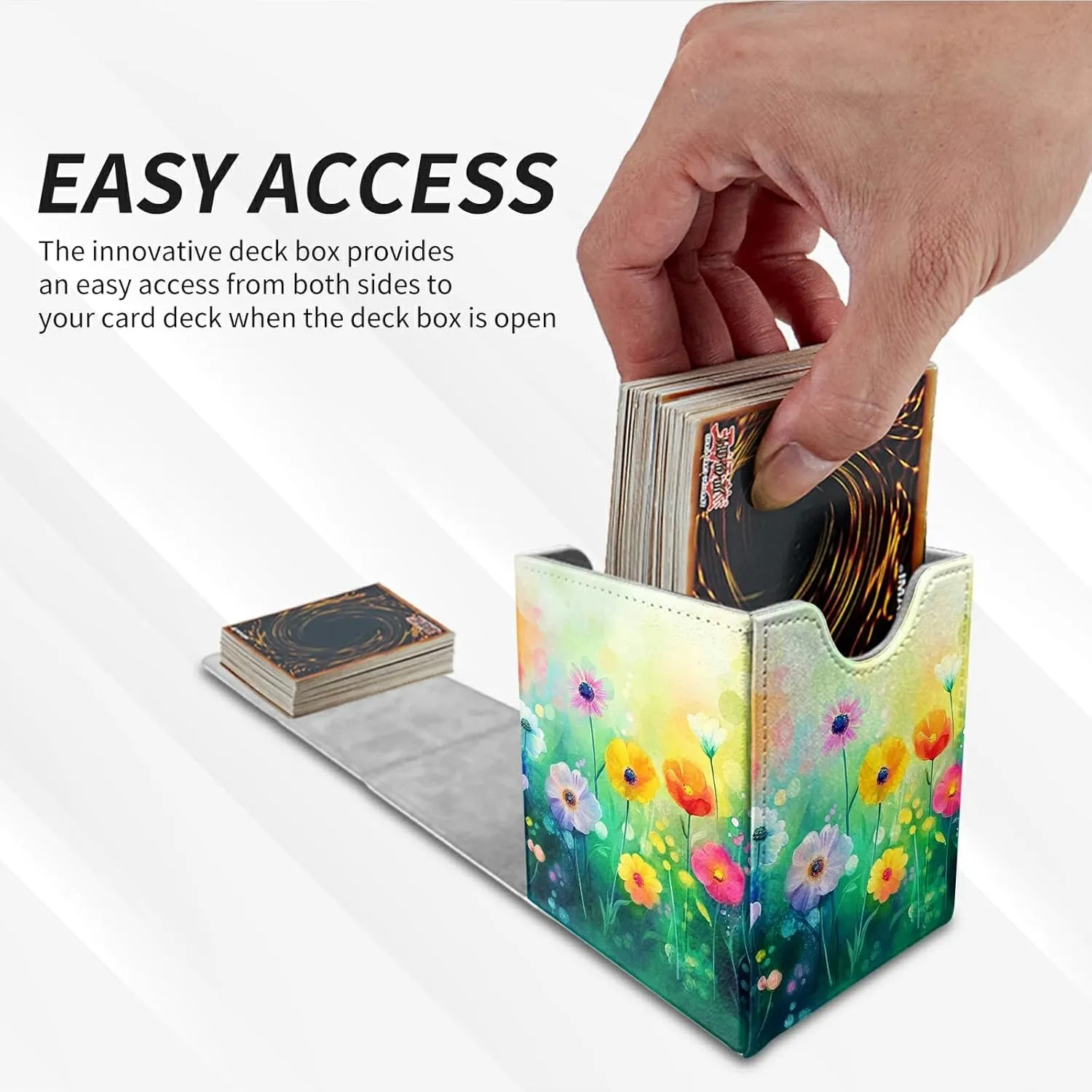Card Deck Box Trading Cards with Strong Magnet Colorful Flower Garden Theme Commander Deck Box Card Storage Box Magic Premium Card Storage Box Case Cover for TCG CCG Magic Cards