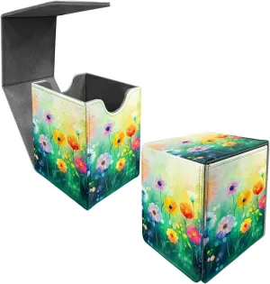 Card Deck Box Trading Cards with Strong Magnet Colorful Flower Garden Theme Commander Deck Box Card Storage Box Magic Premium Card Storage Box Case Cover for TCG CCG Magic Cards